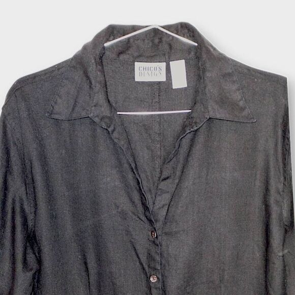 Vtg CHICOS DESIGN Shirt Dress Sz 3/ US 16 100% Linen Tunic Shirt Corpcore Y2K - Picture 6 of 9